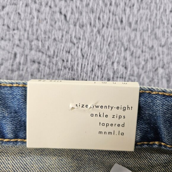 mnml M5 Stretch Denim Jeans Mens 28 Blue Tapered Ankle Zips Button Fly - Picture 6 of 16